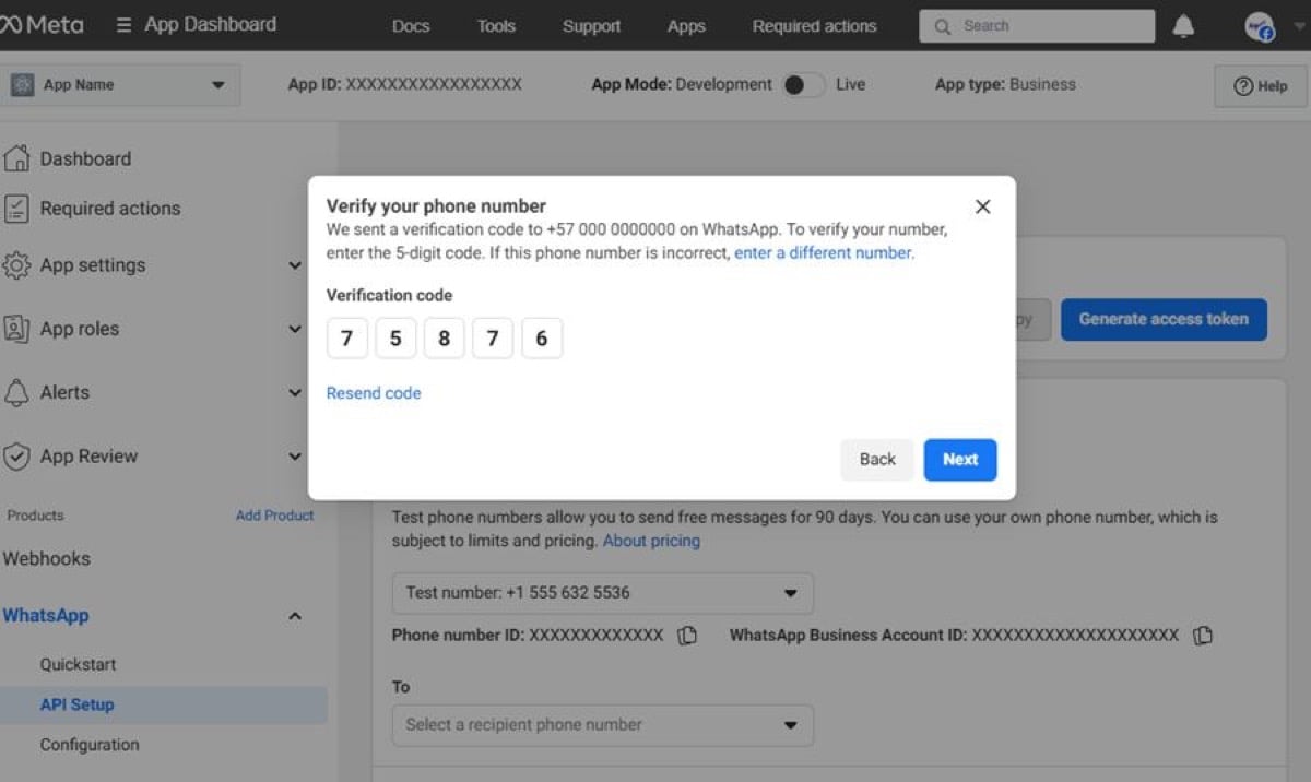 Enter the verification code for your number