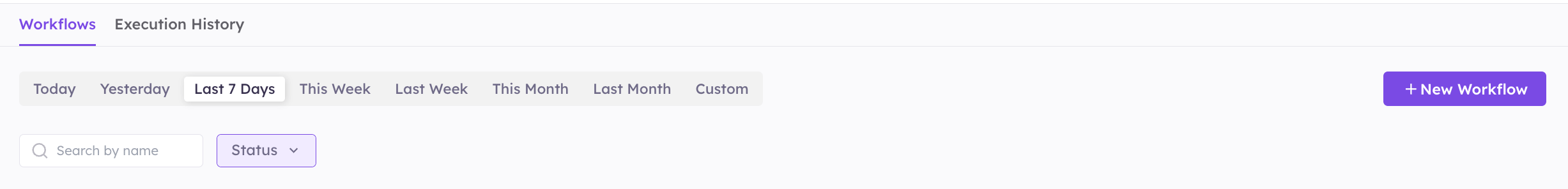 Workflows list with New Workflow button