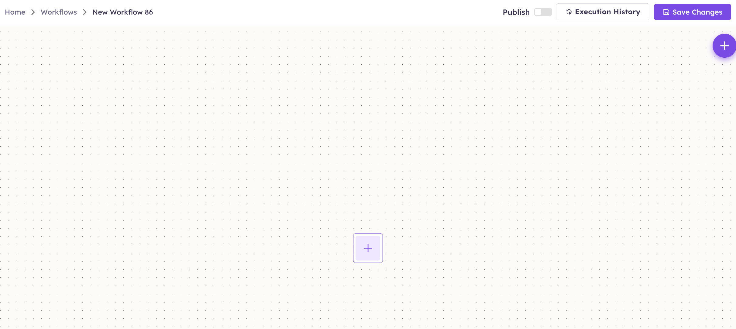 Empty workflow canvas