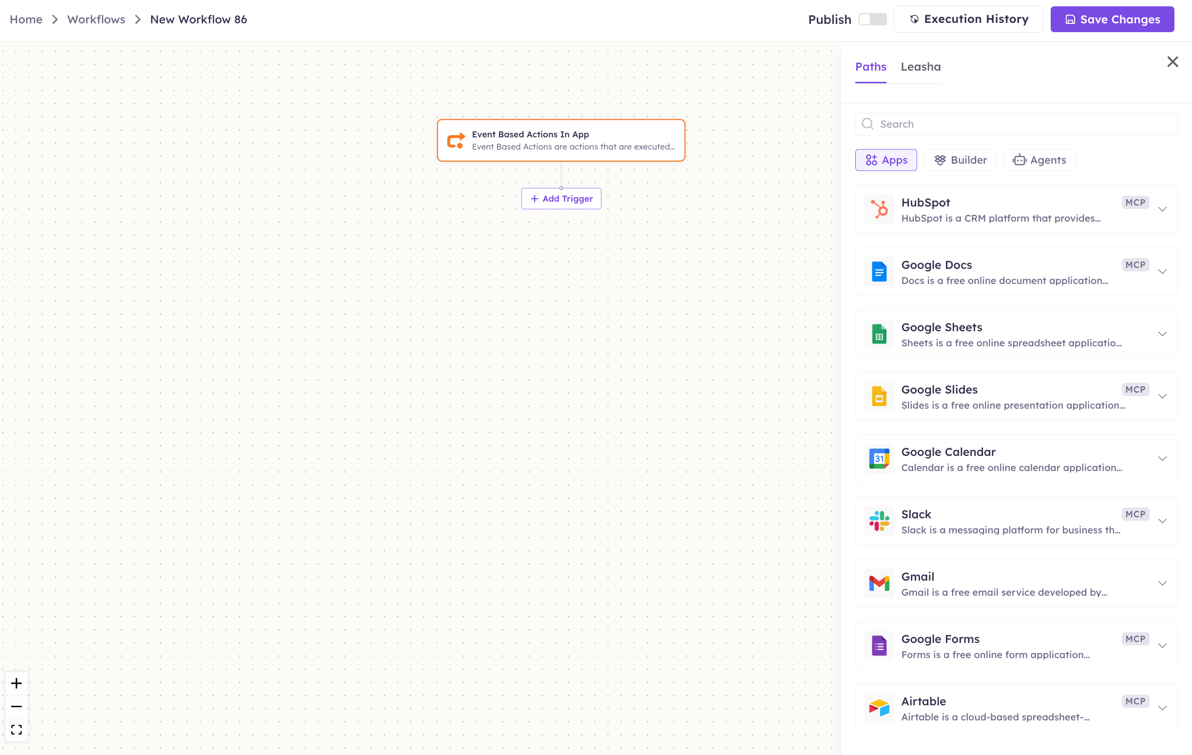Apps list in the Paths panel