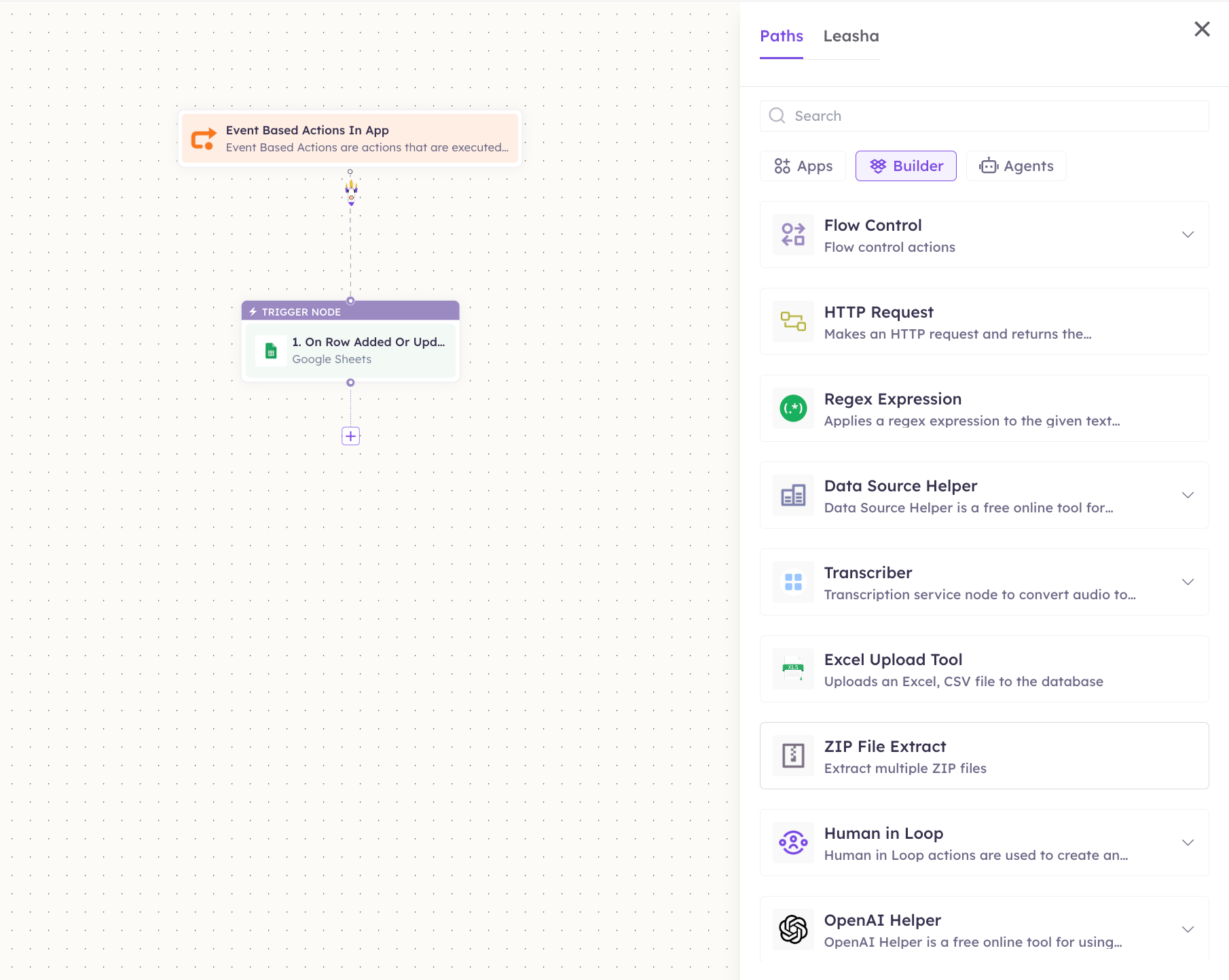 Builder tab actions