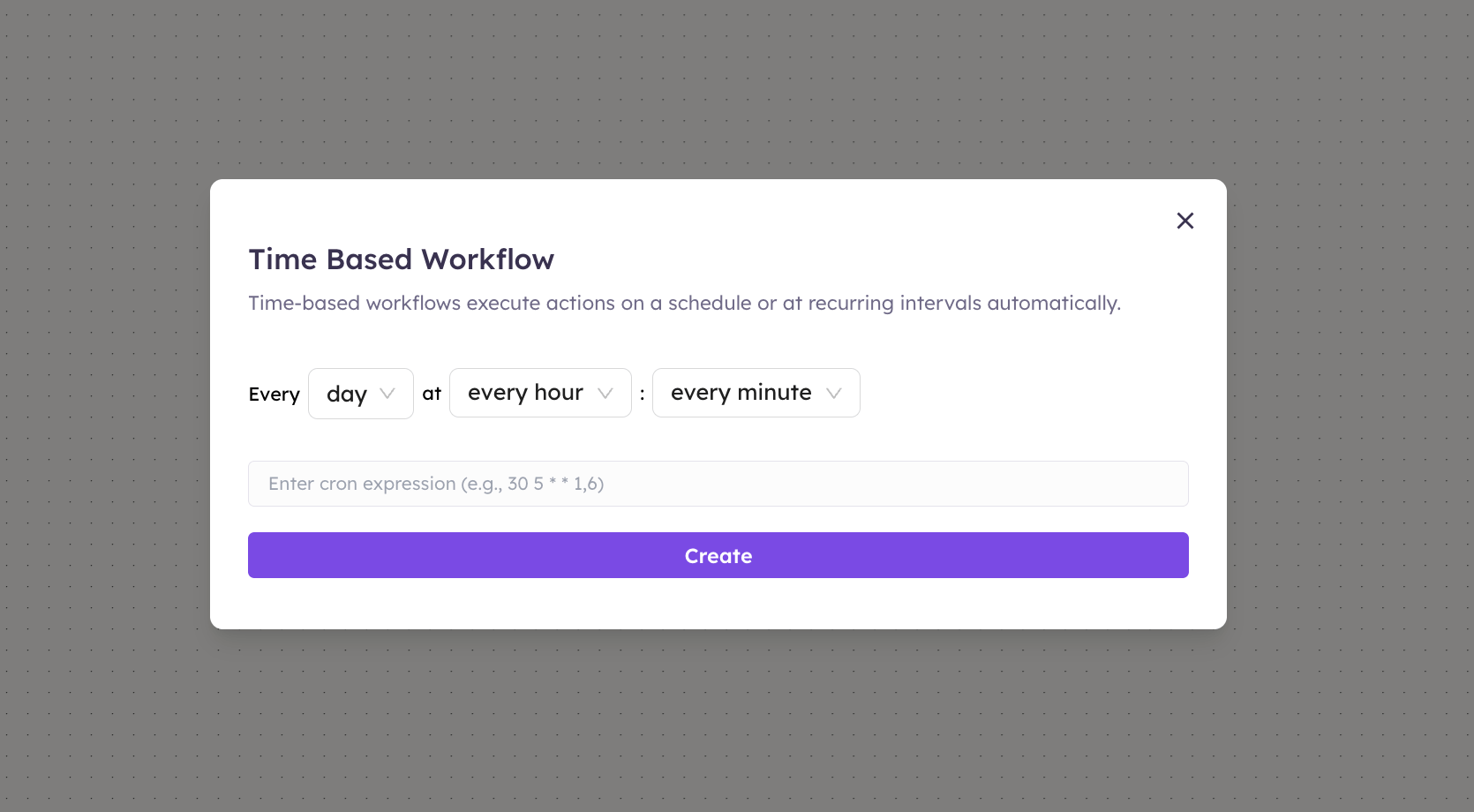 Time Based Workflow schedule dialog