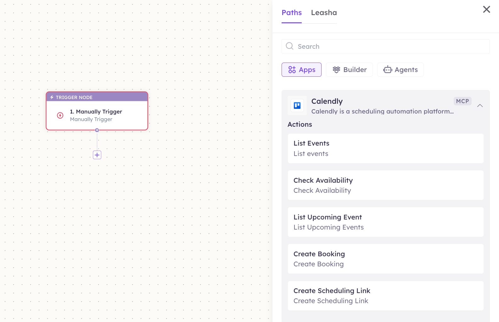 Calendly actions in the Apps panel