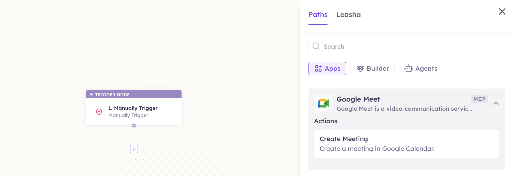 Google Meet actions in the Apps panel