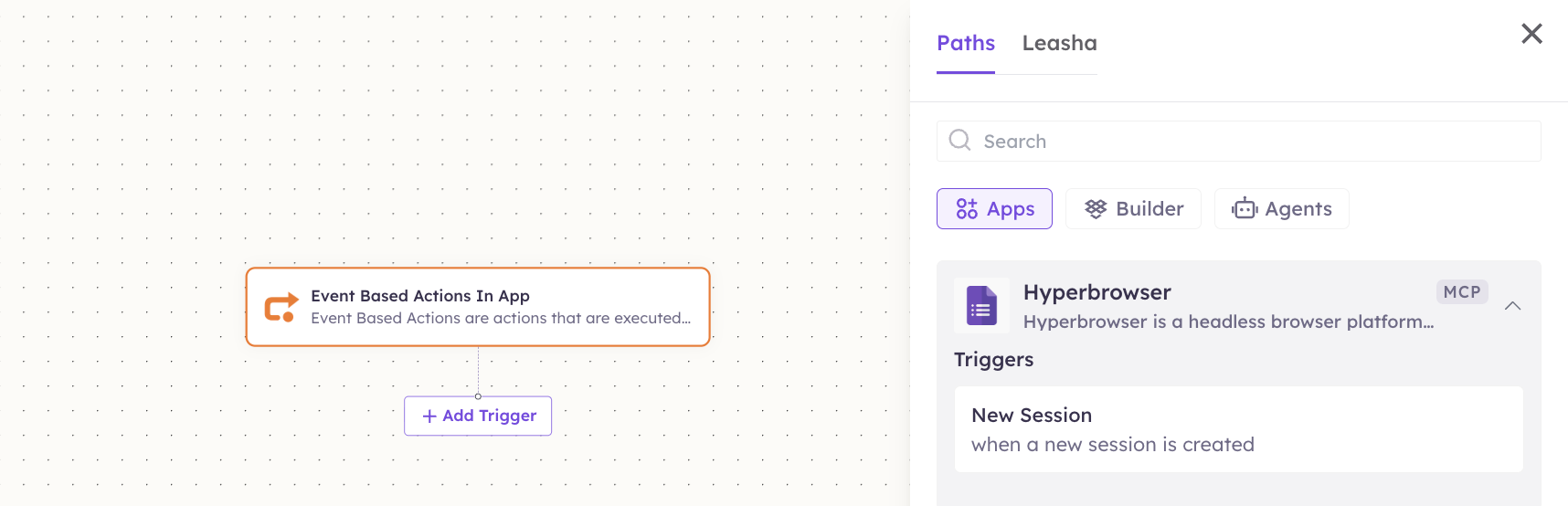 Hyperbrowser triggers in the Apps panel