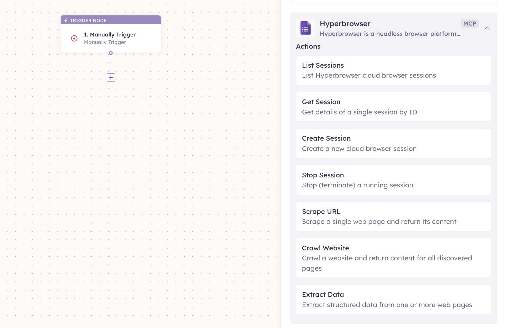 Hyperbrowser actions in the Apps panel