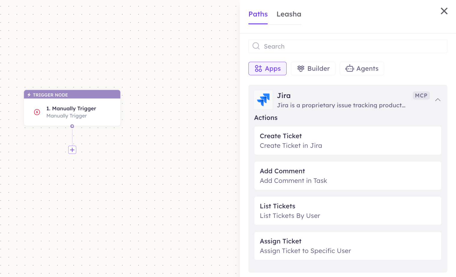Jira actions in the Apps panel