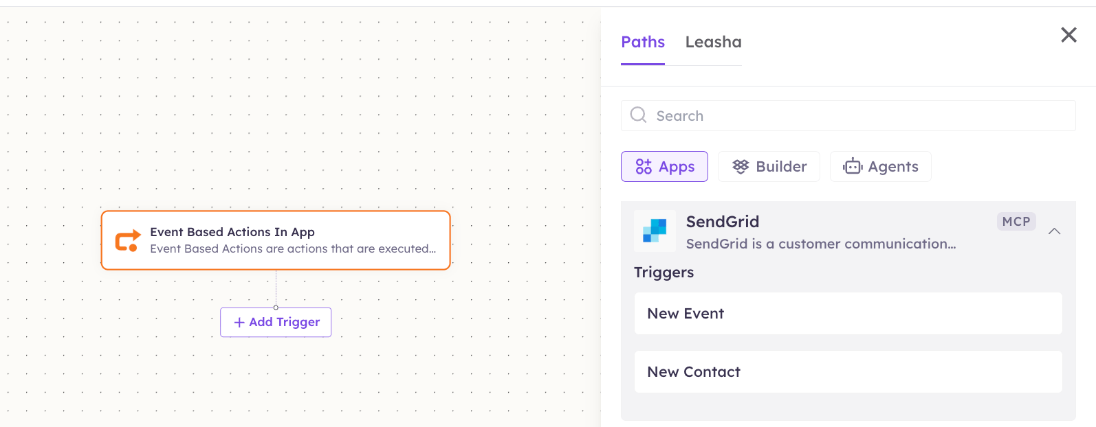 SendGrid triggers in the Apps panel