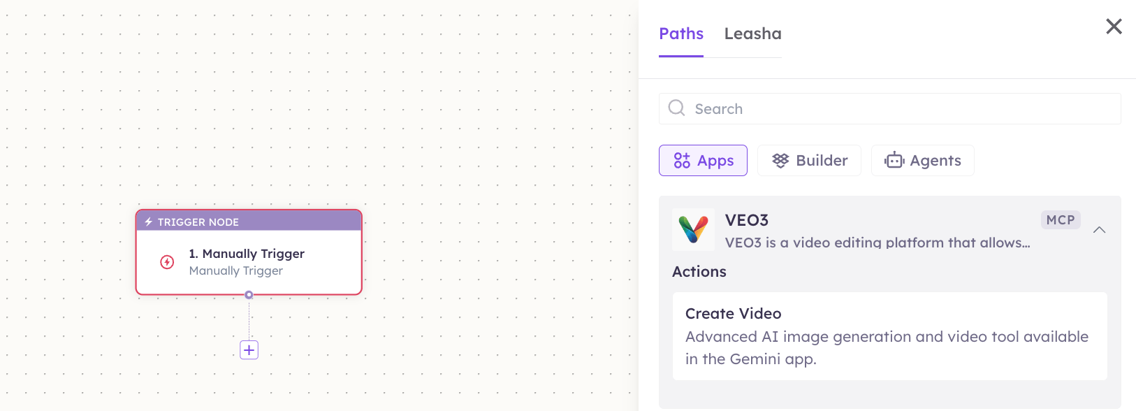 Veo actions in the Apps panel