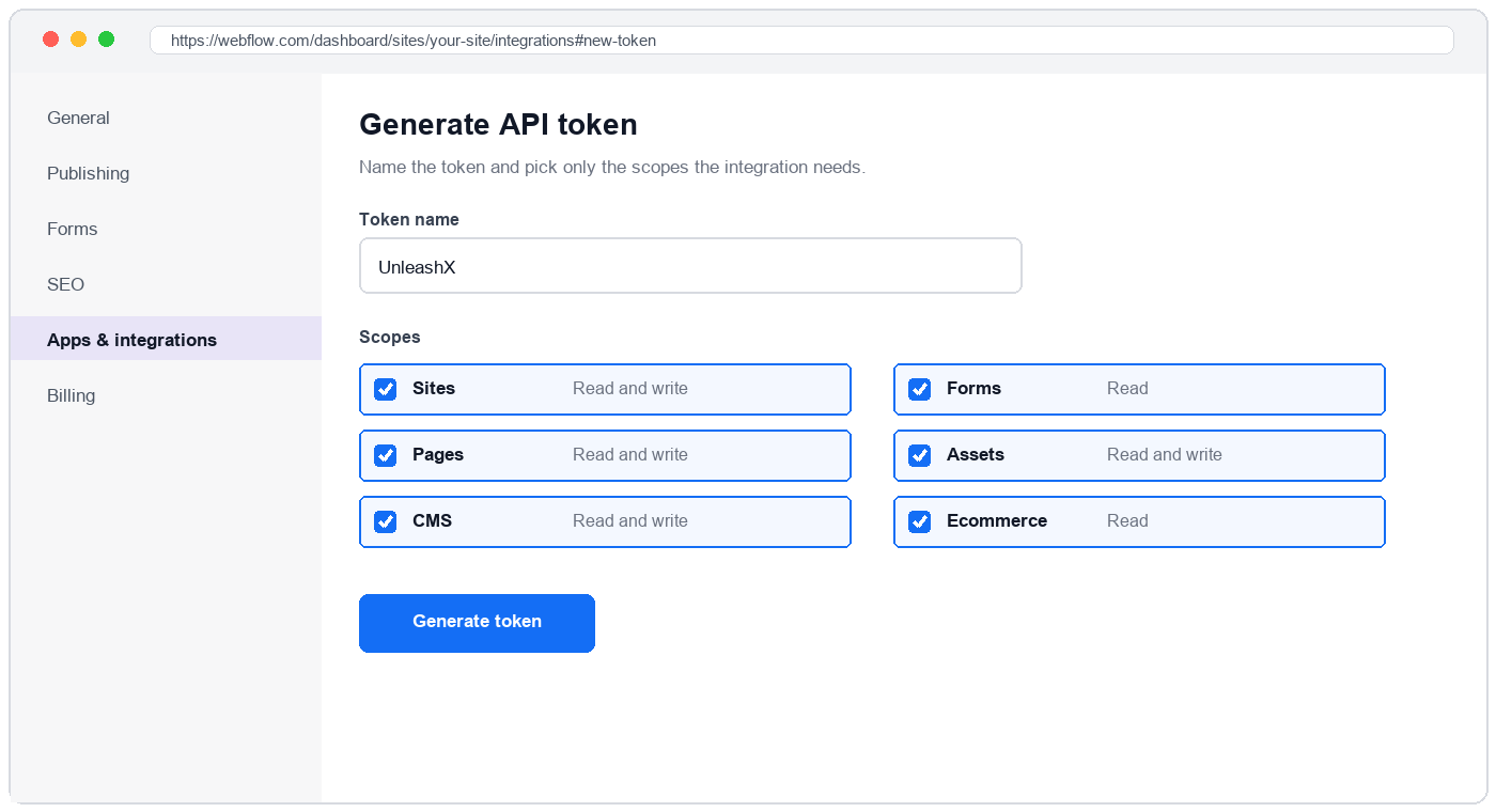 Naming the token and selecting its scopes