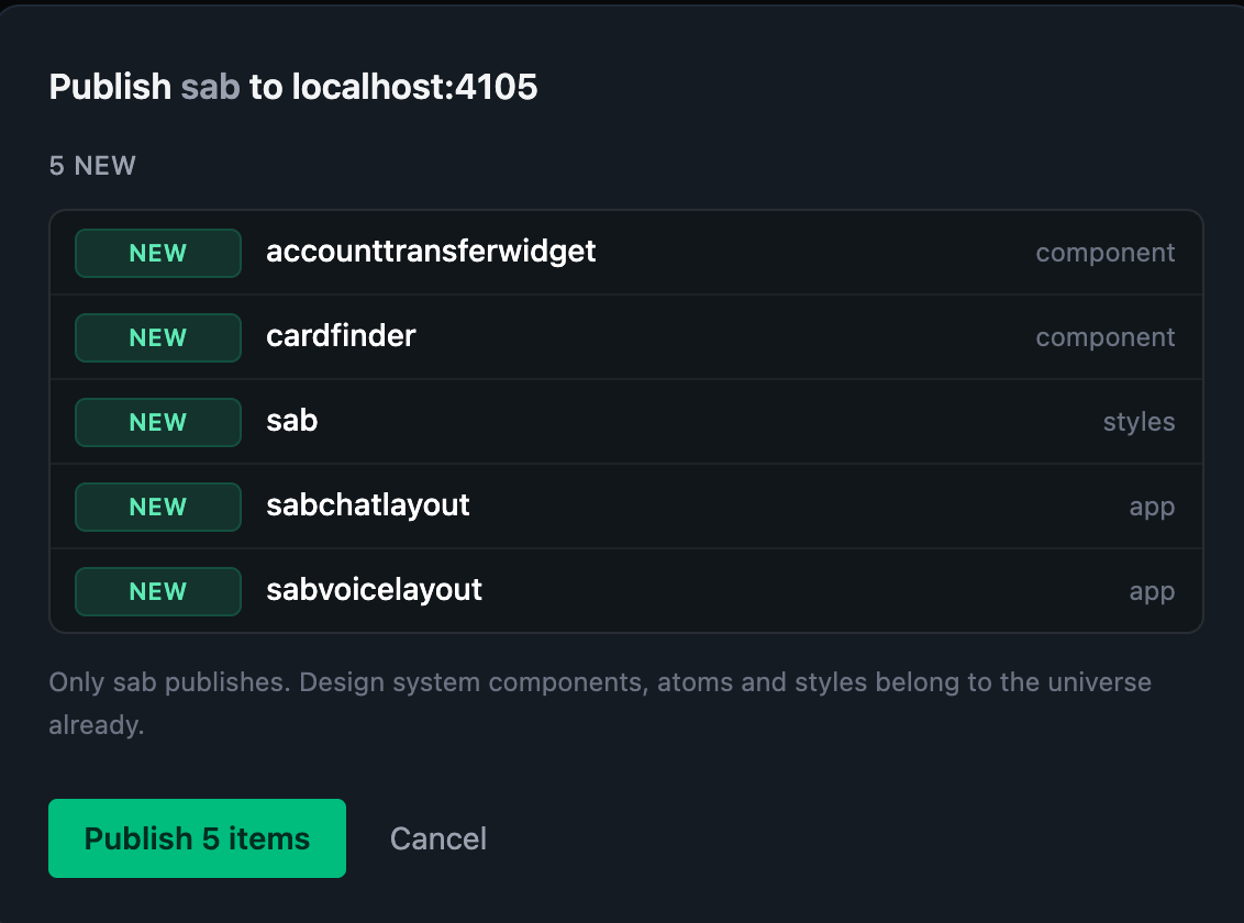 Studio's publish plan listing the items about to be published