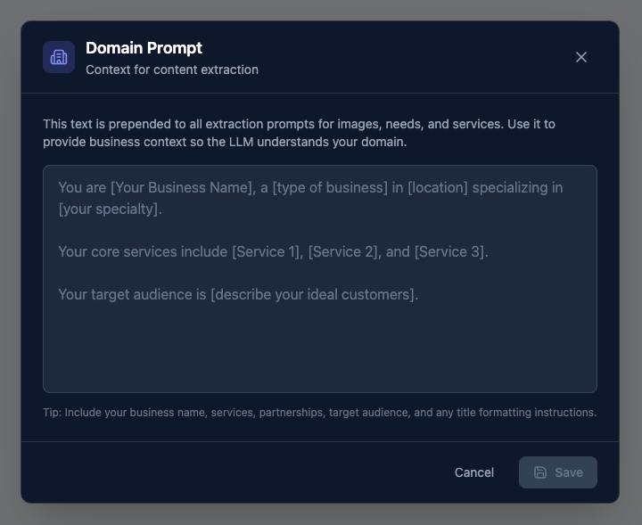 The Domain Prompt: business context for content extraction