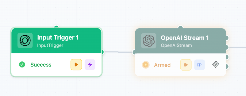 Input Trigger completed, OpenAI Stream armed and ready to step
