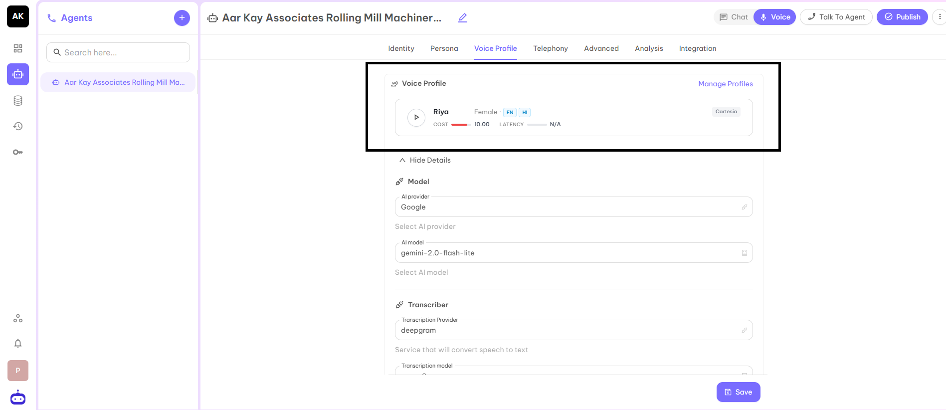 Voice Profile Selection Screenshot