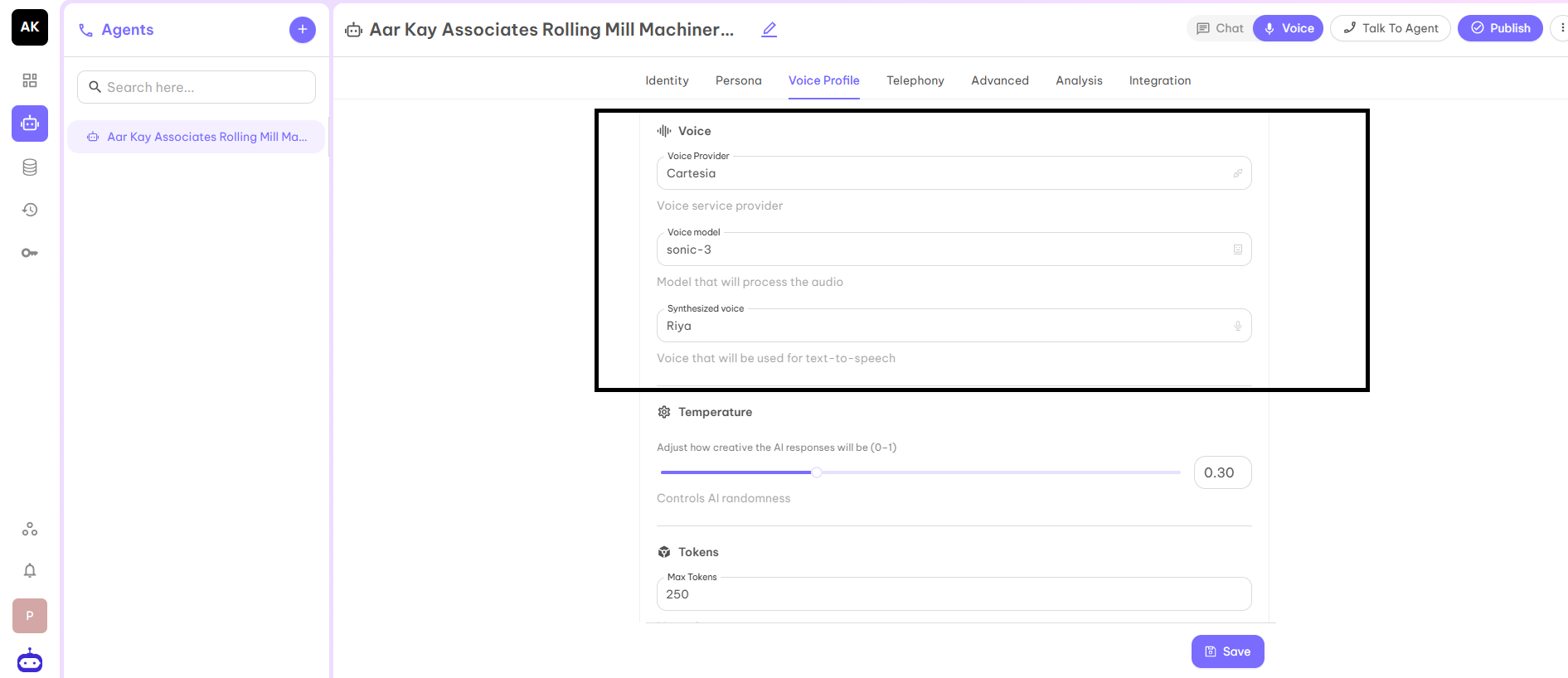 Voice Configuration Screenshot