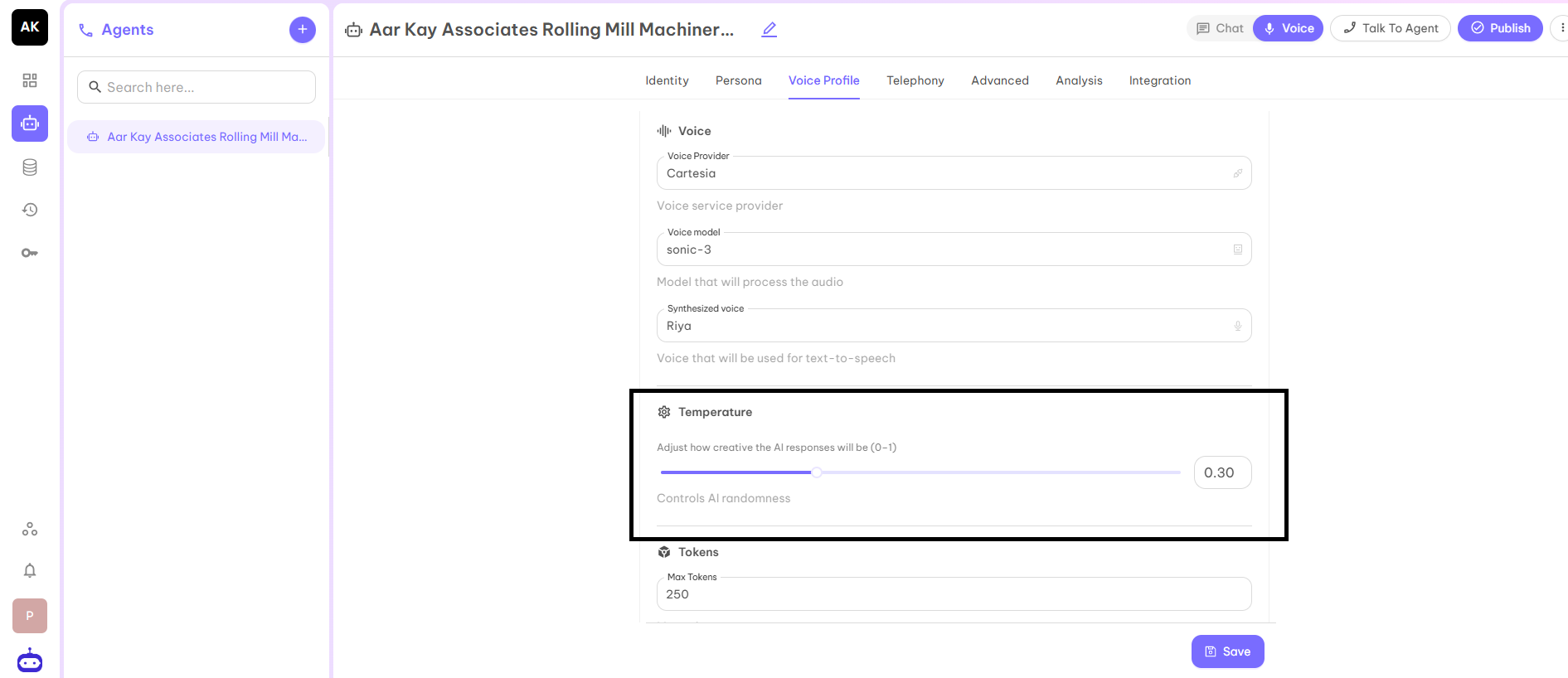 Temperature Settings Screenshot