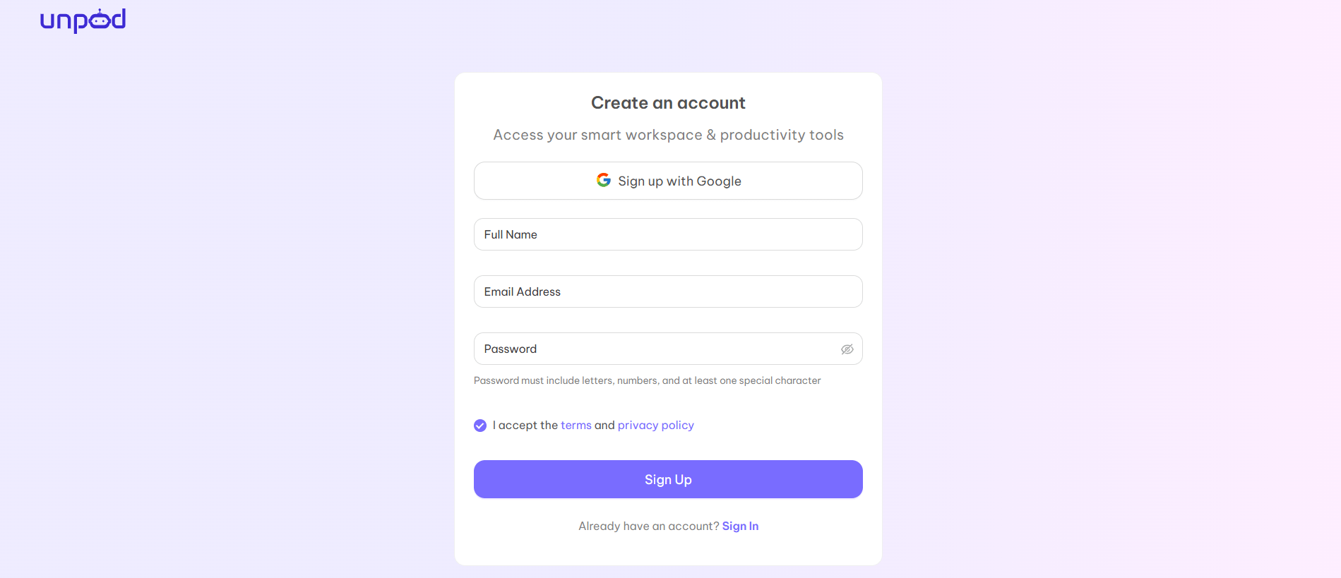 Step 1 - Signup Page