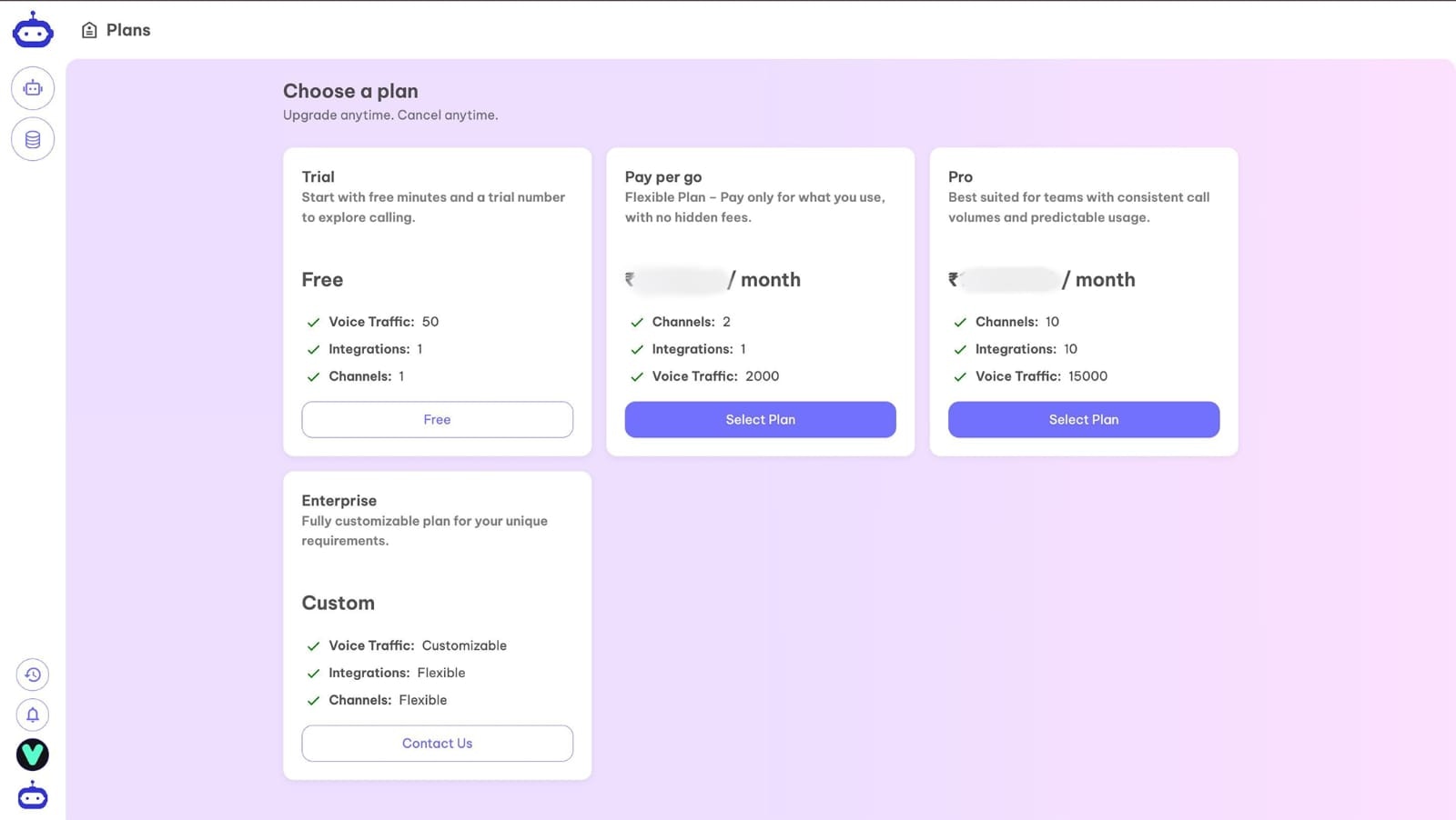 Pricing Plan Screenshot