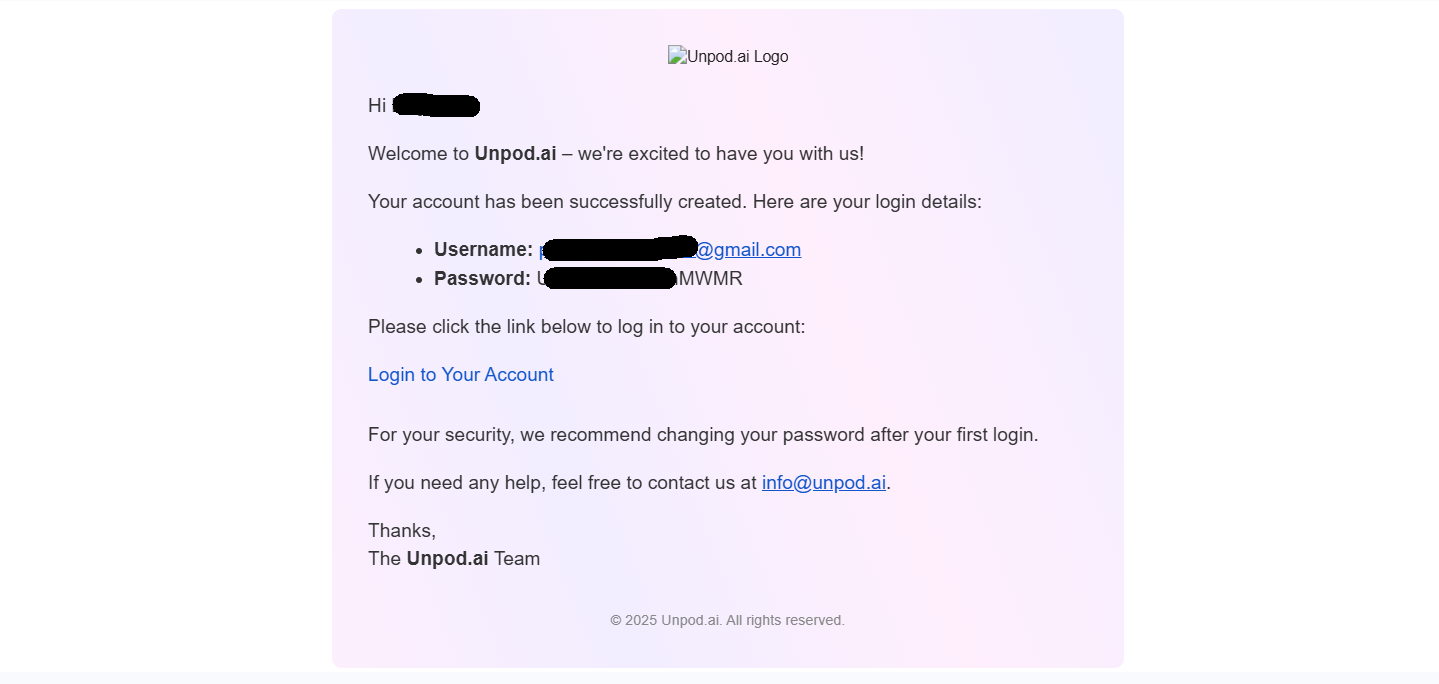 Login Credentials Email