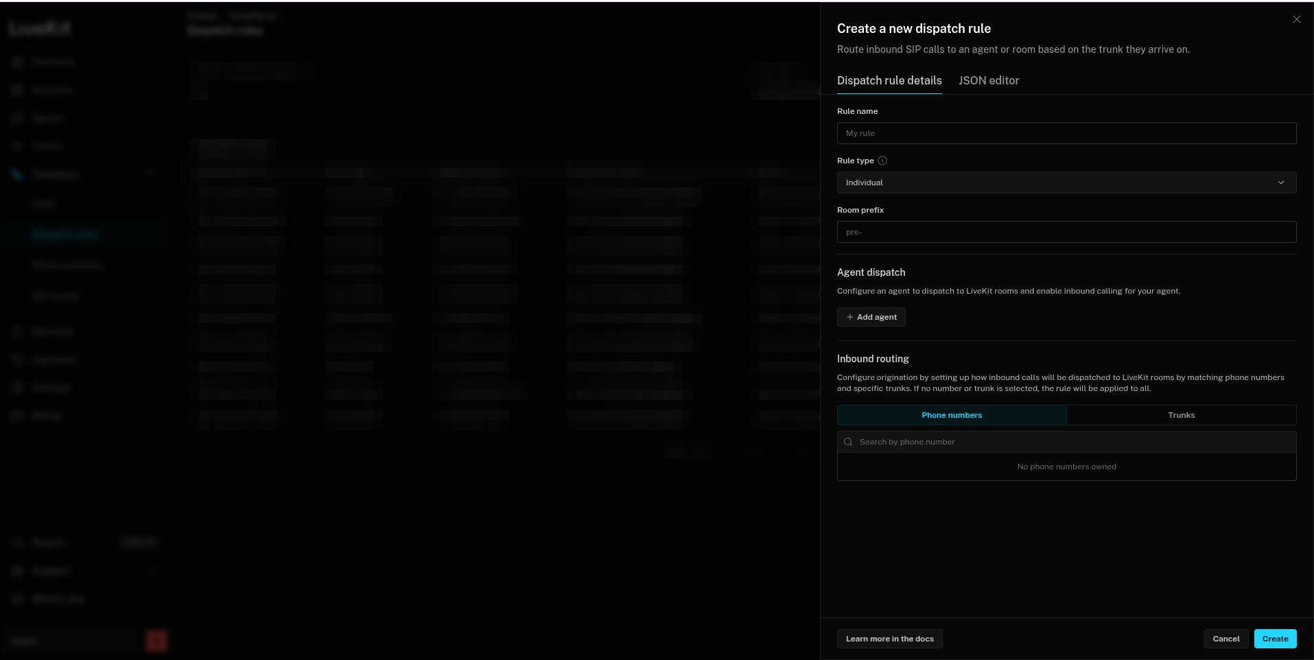 LiveKit - create dispatch rule