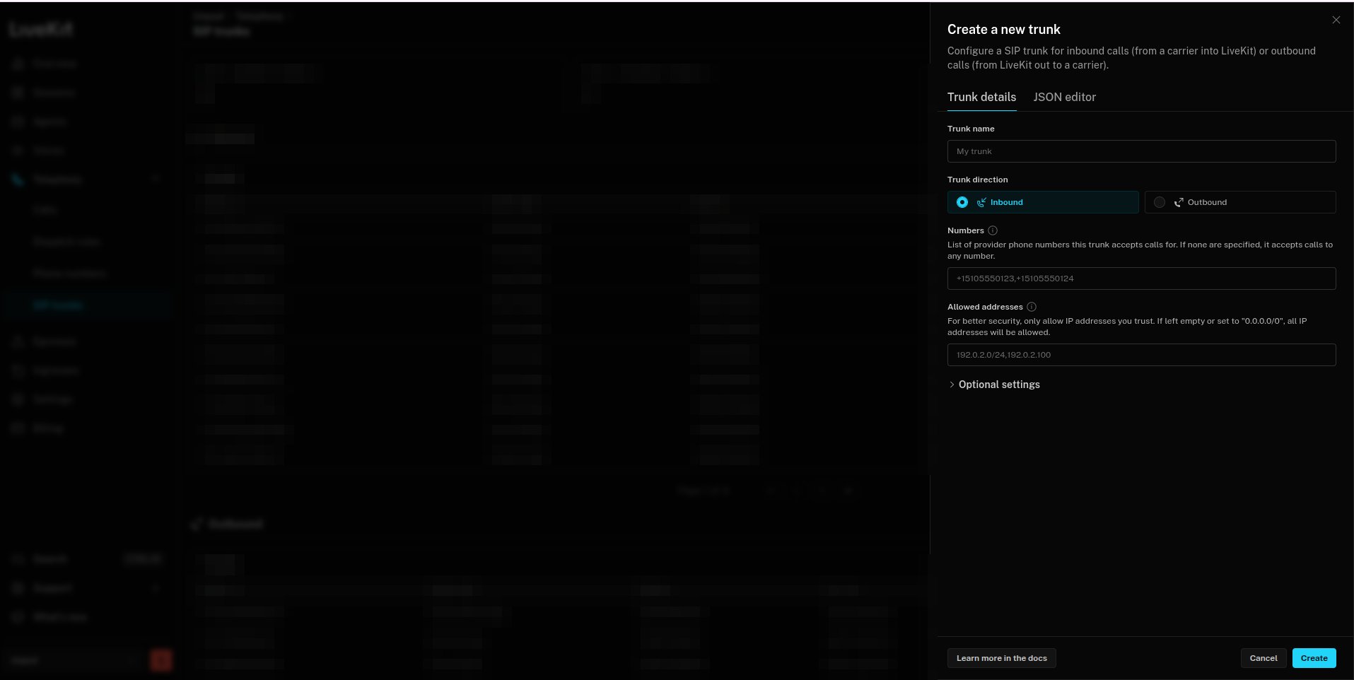LiveKit - create inbound SIP trunk