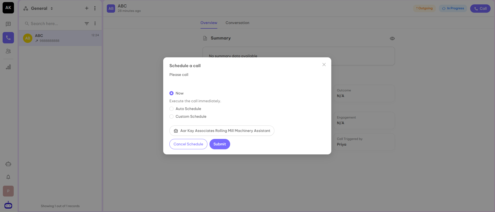 Schedule Options Screenshot