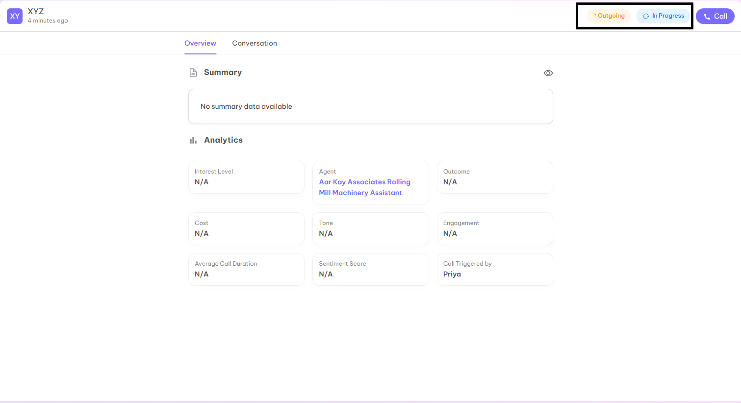 Call Status Screenshot