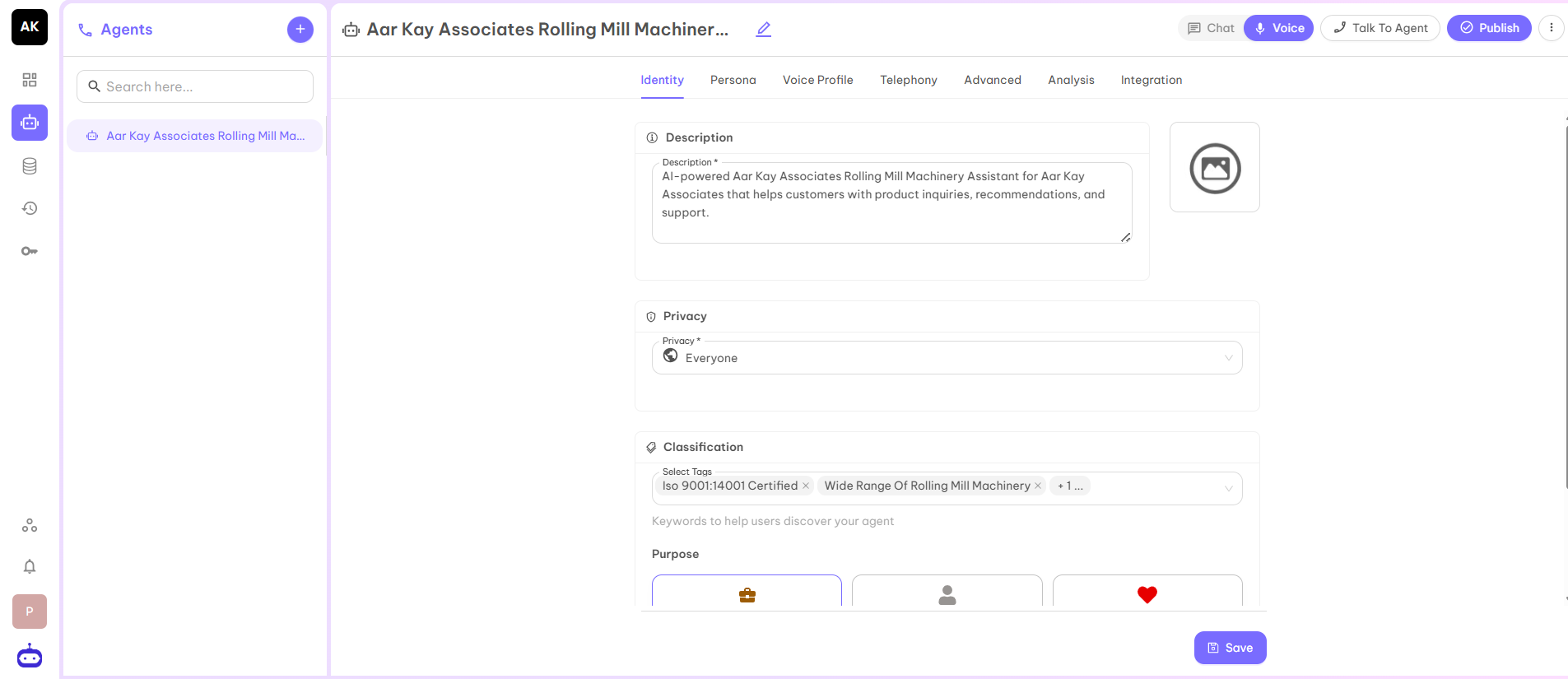 Agent Configuration Screenshot