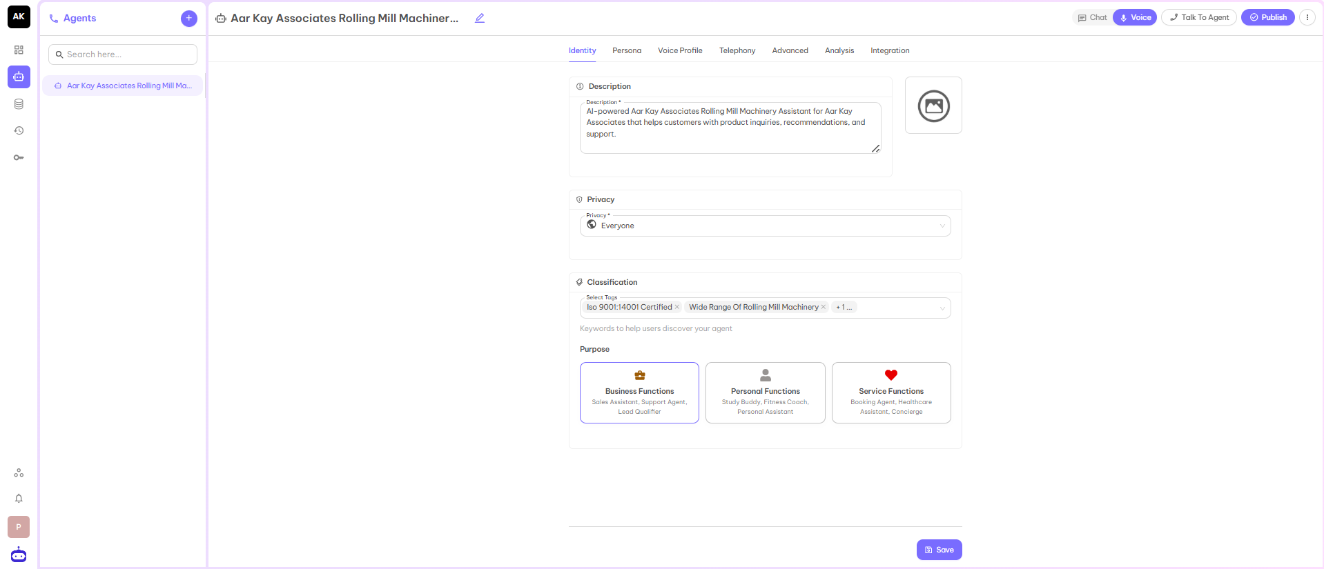 Agent Configuration Screenshot