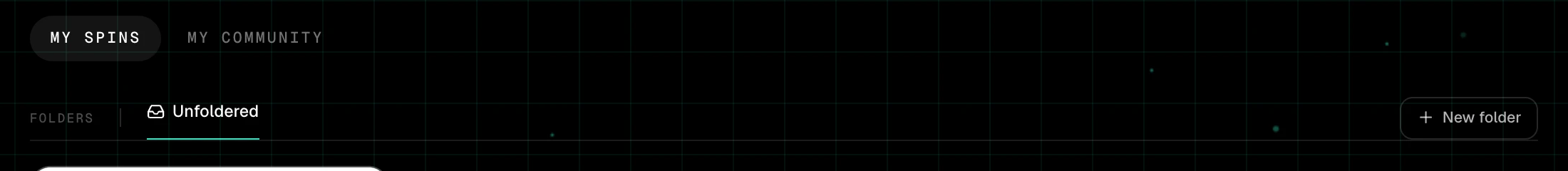 The My spins and My Community tabs with the folder row