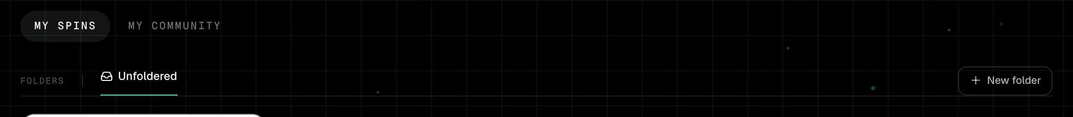 The My spins and My Community tabs with the folder row