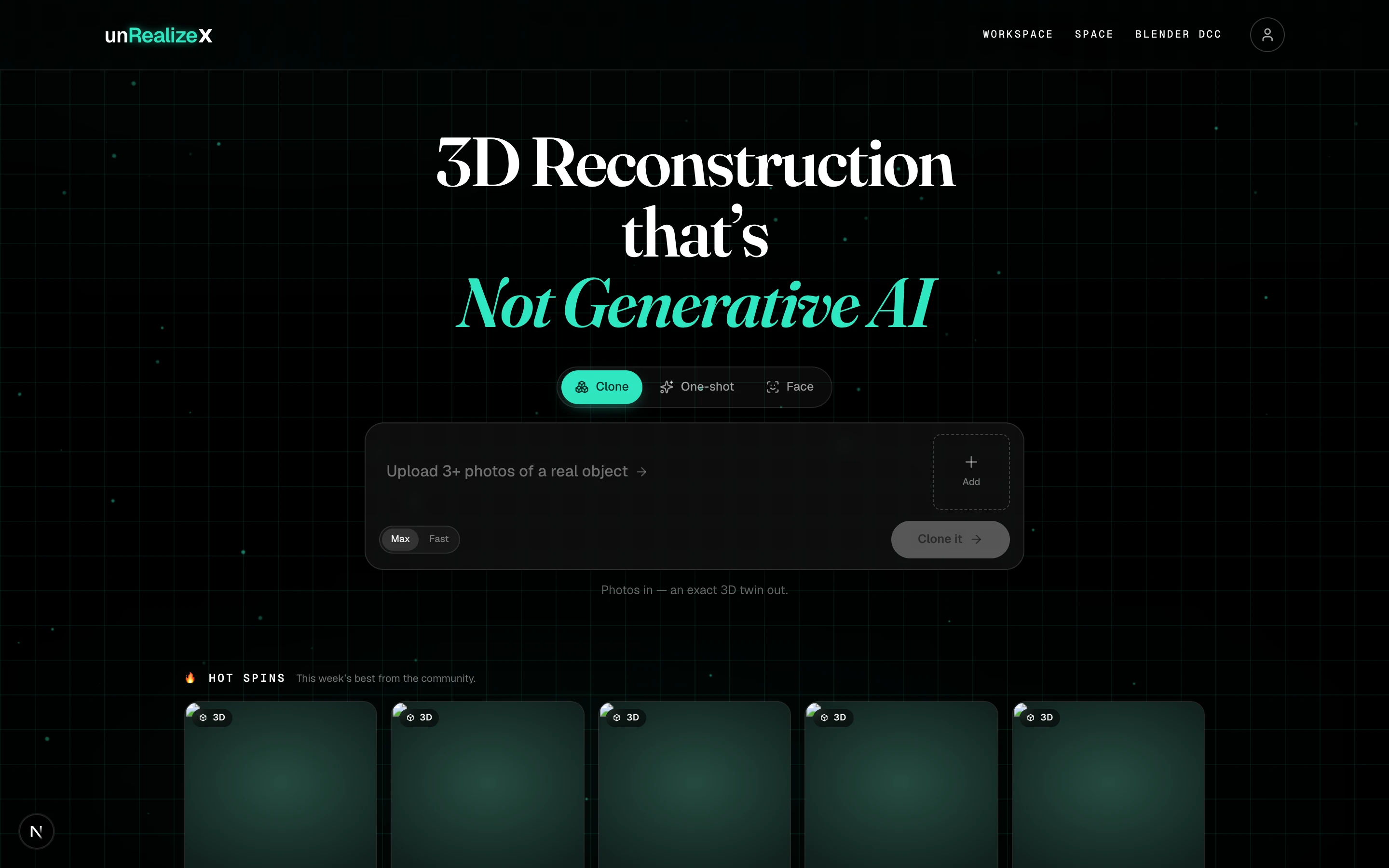 The UnrealizeX workspace start page