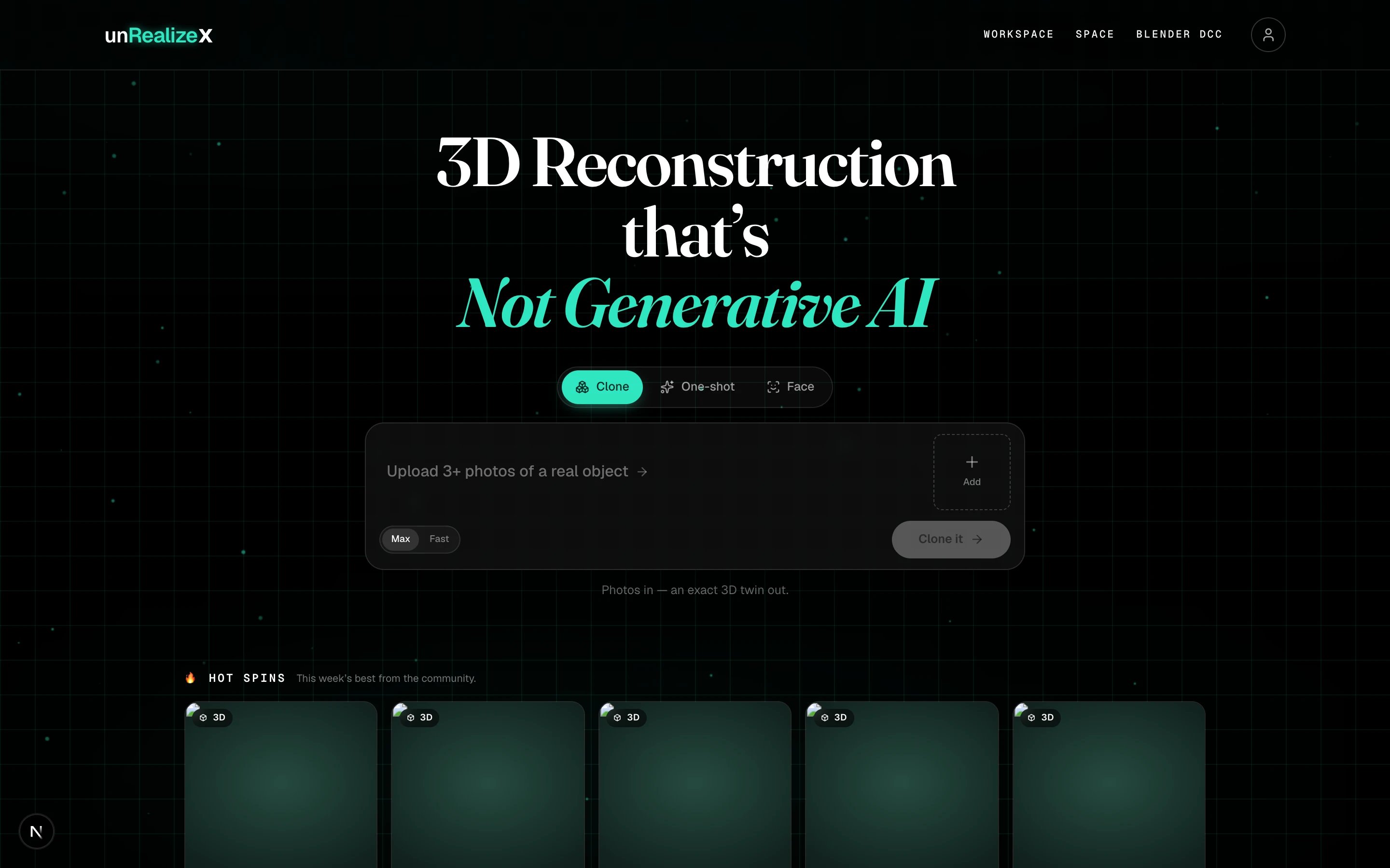 The UnrealizeX workspace start page