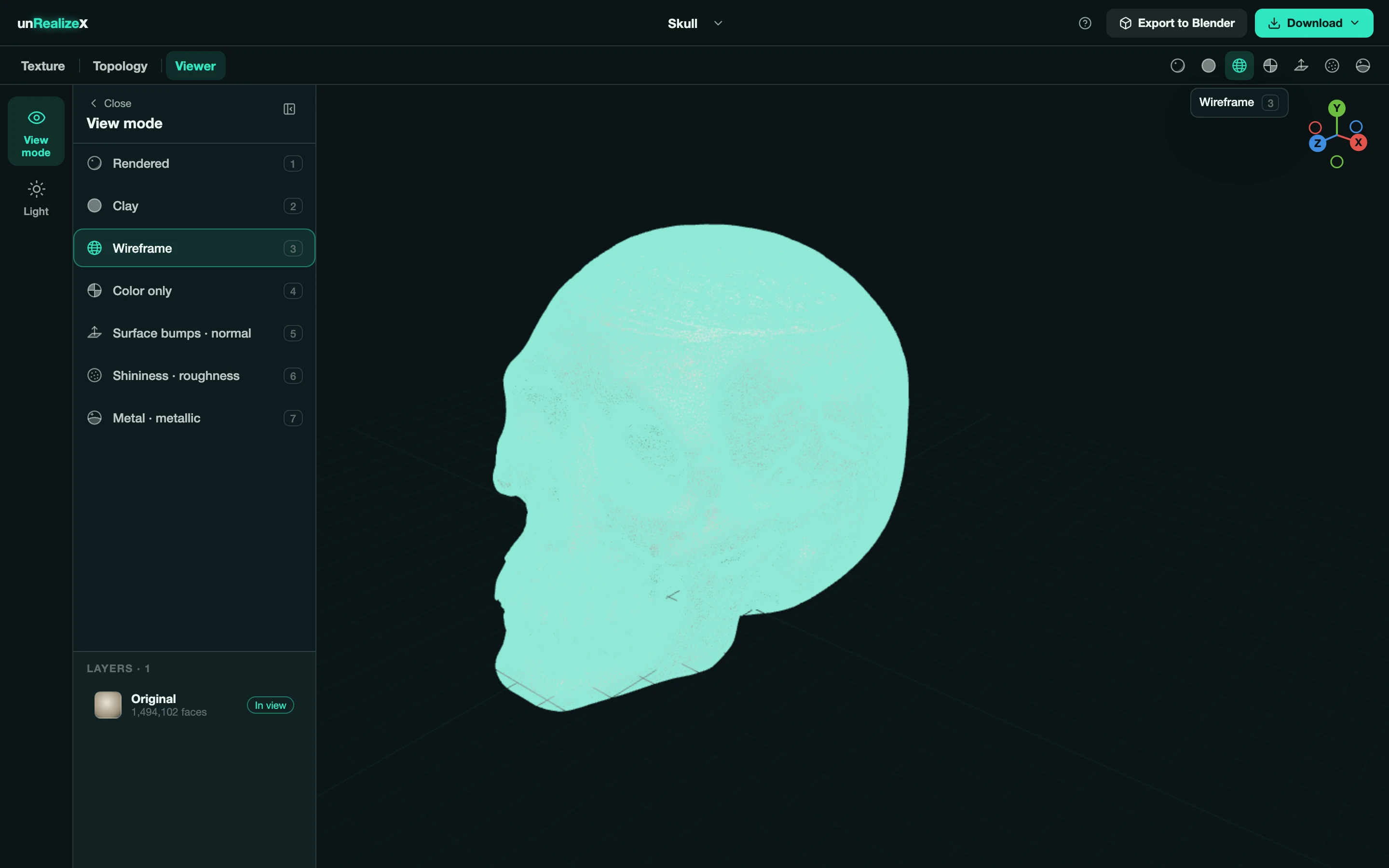 The model in Wireframe