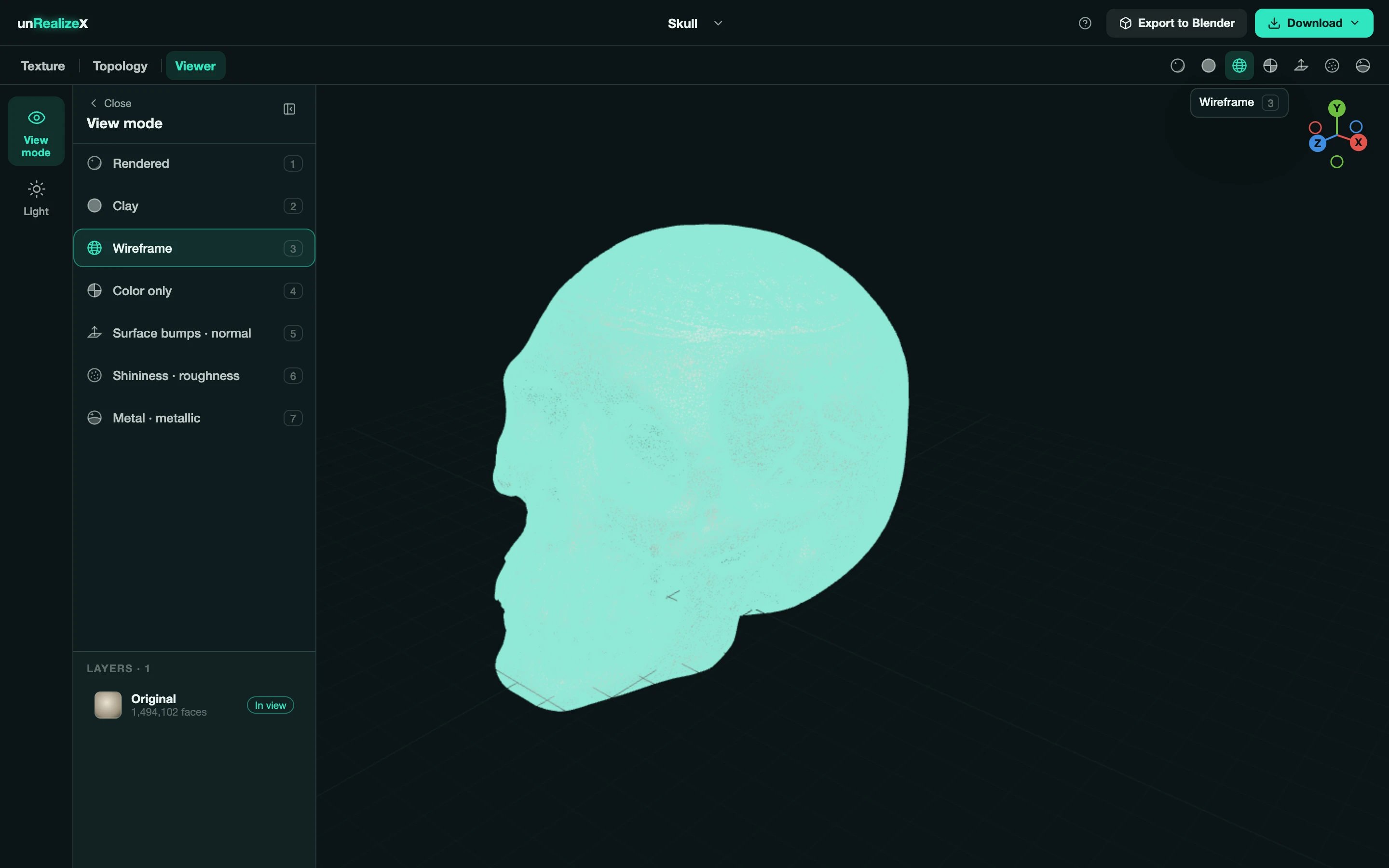 The model in Wireframe