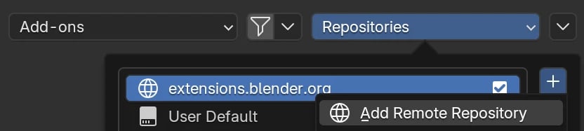 Blender's Get Extensions tab with Add Remote Repository