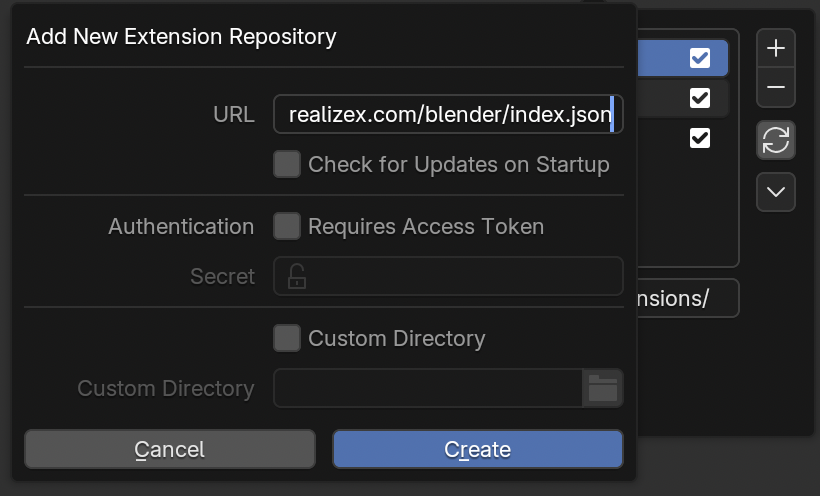 The Add New Extension Repository dialog