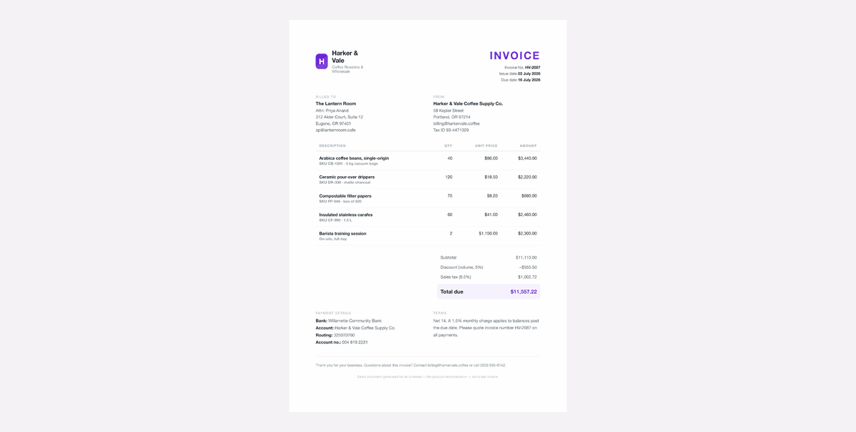 The Unsiloed Excel add-in receiving a PDF invoice, processing it, and writing its line-item table to a new worksheet