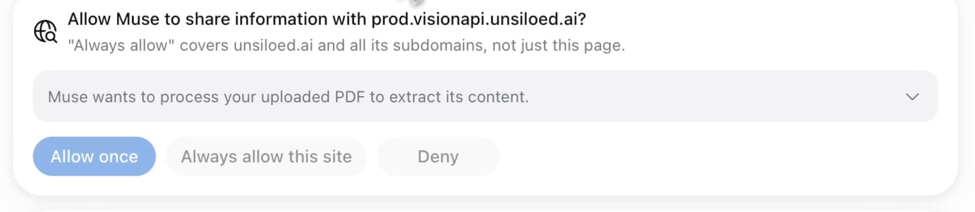 Muse asking for permission to share information with prod.visionapi.unsiloed.ai