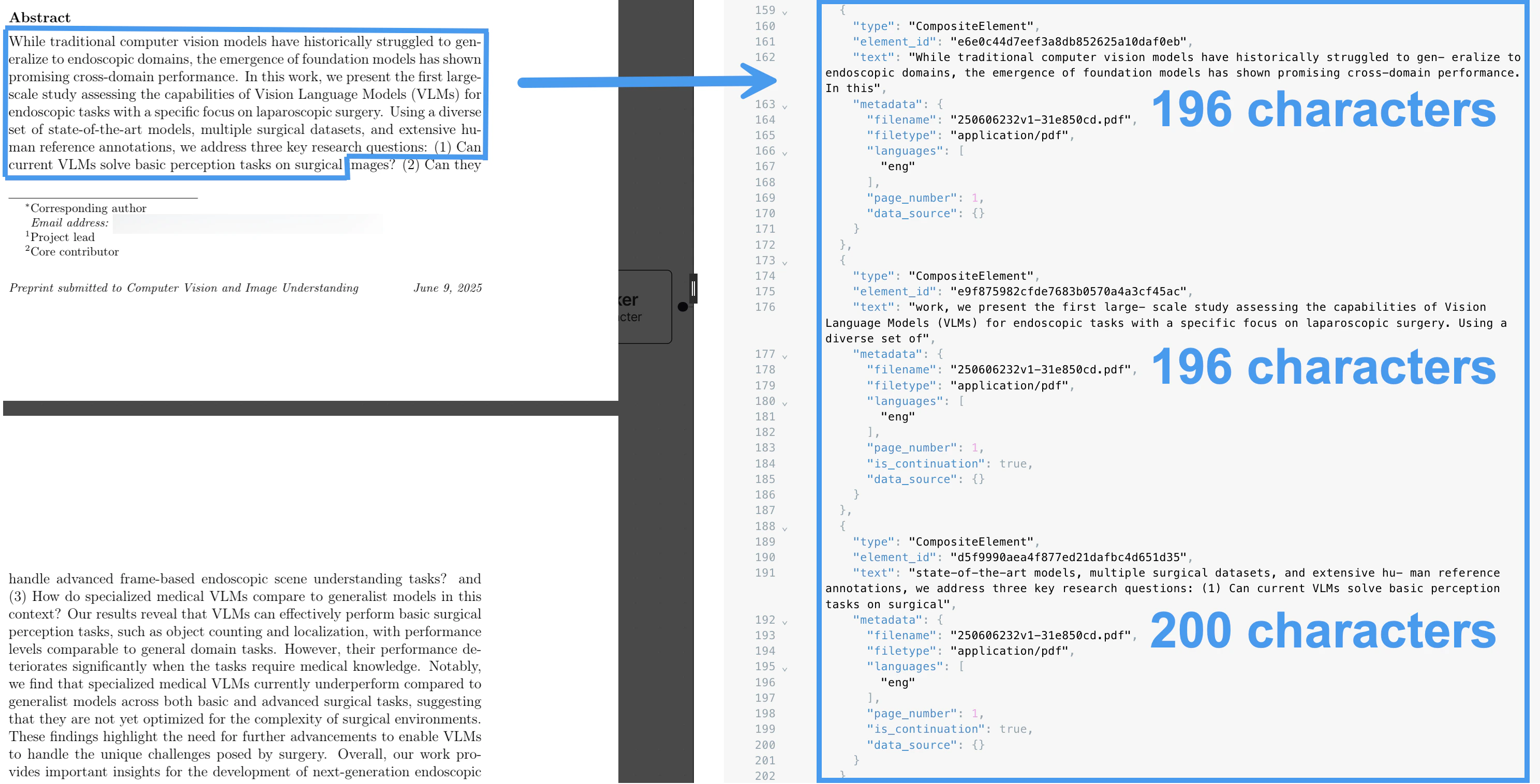 Basic chunking of text with a 200-character hard limit