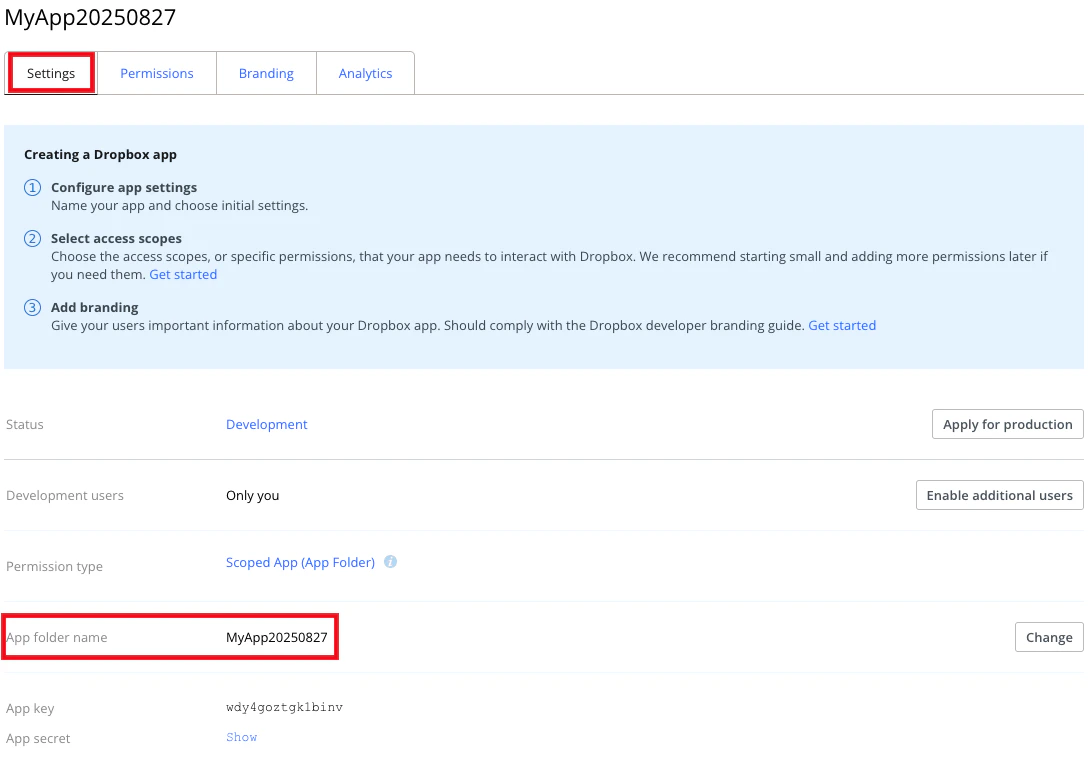 Noting the app folder's name