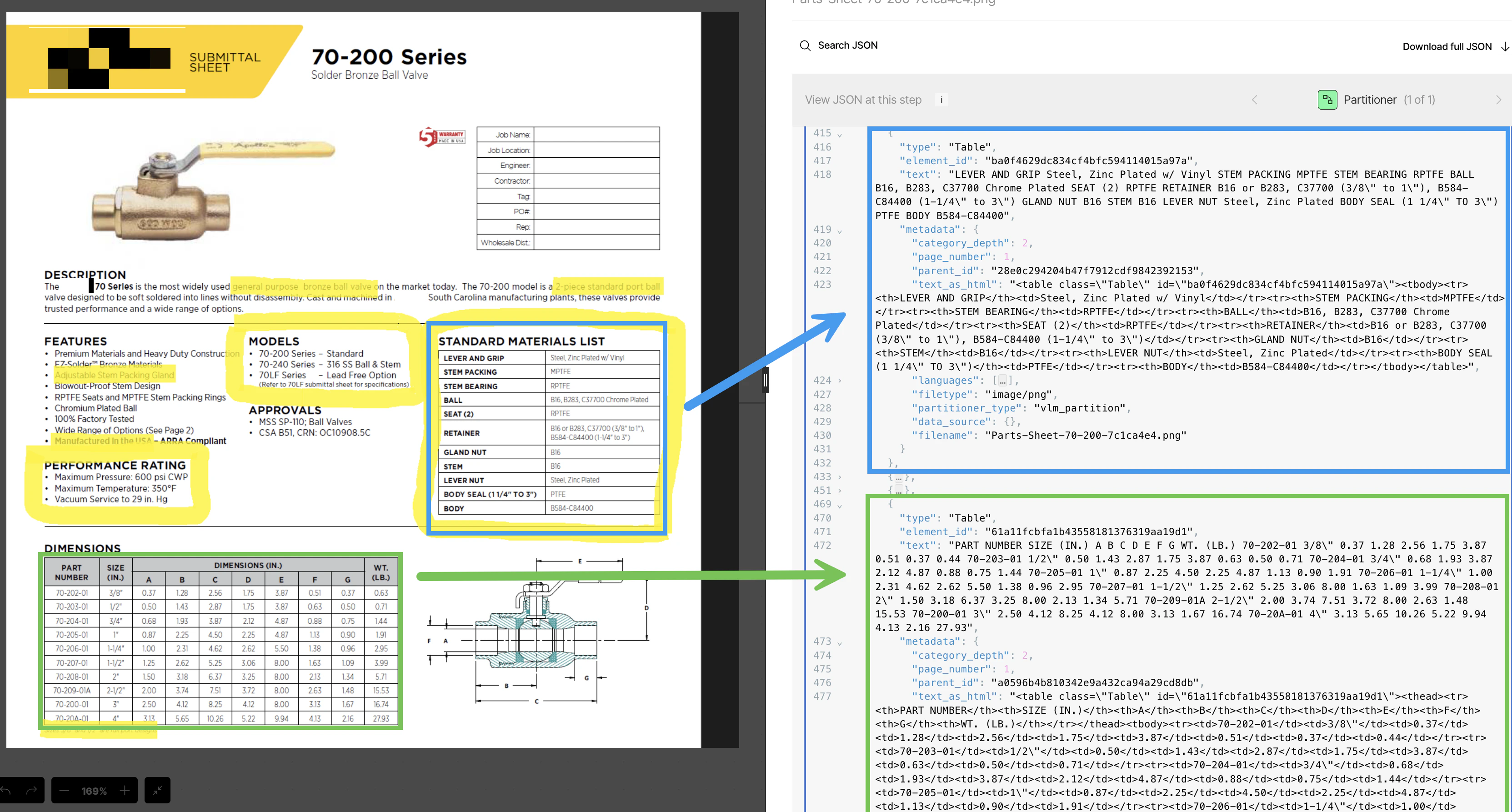 Parts sheet for item 70-200