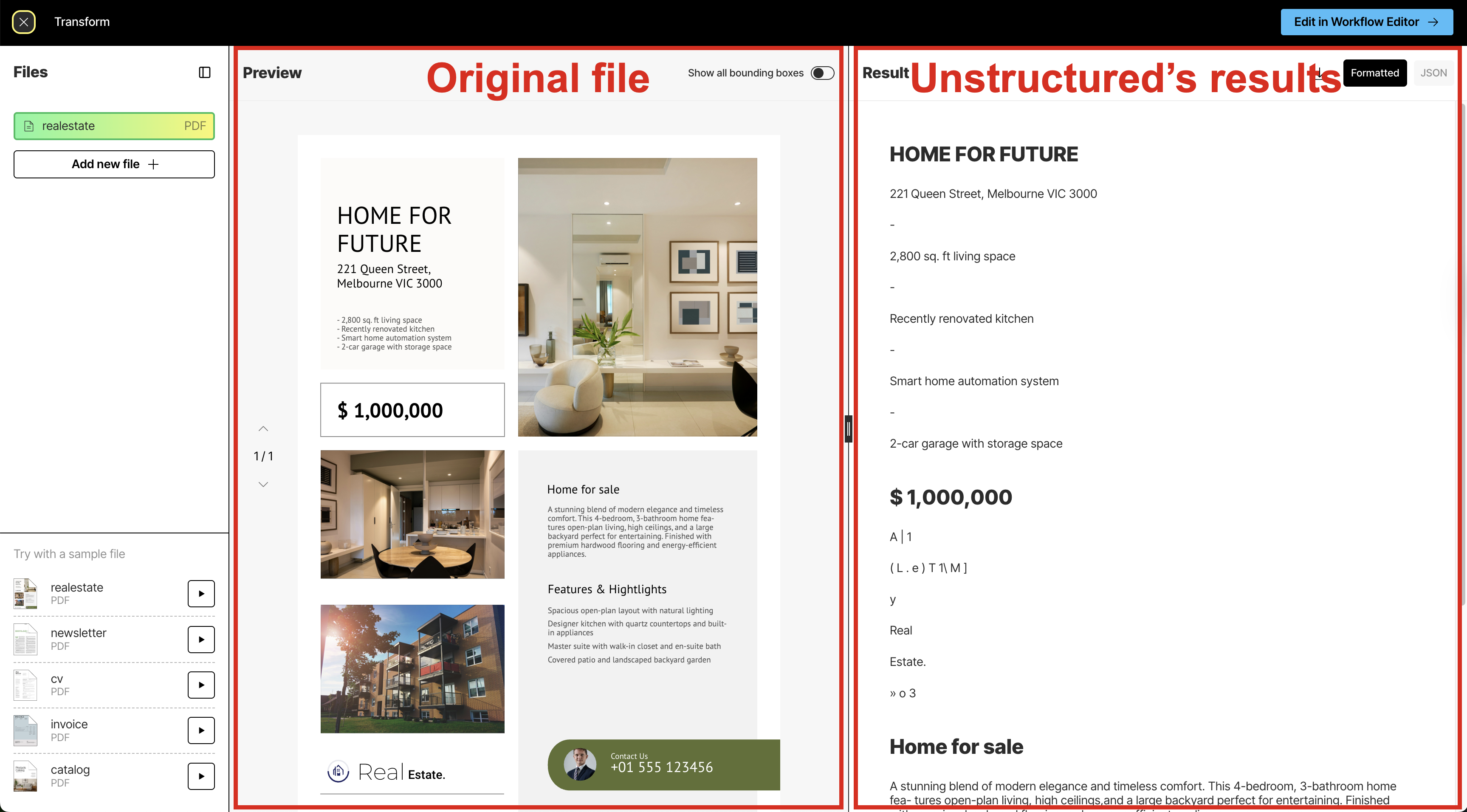 Unstructured's parse and transform results