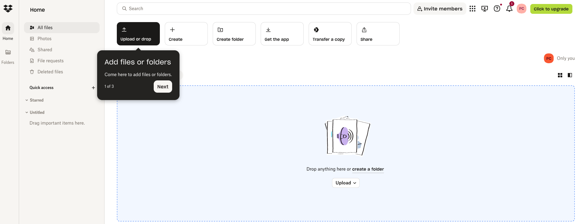 Dropbox user interface