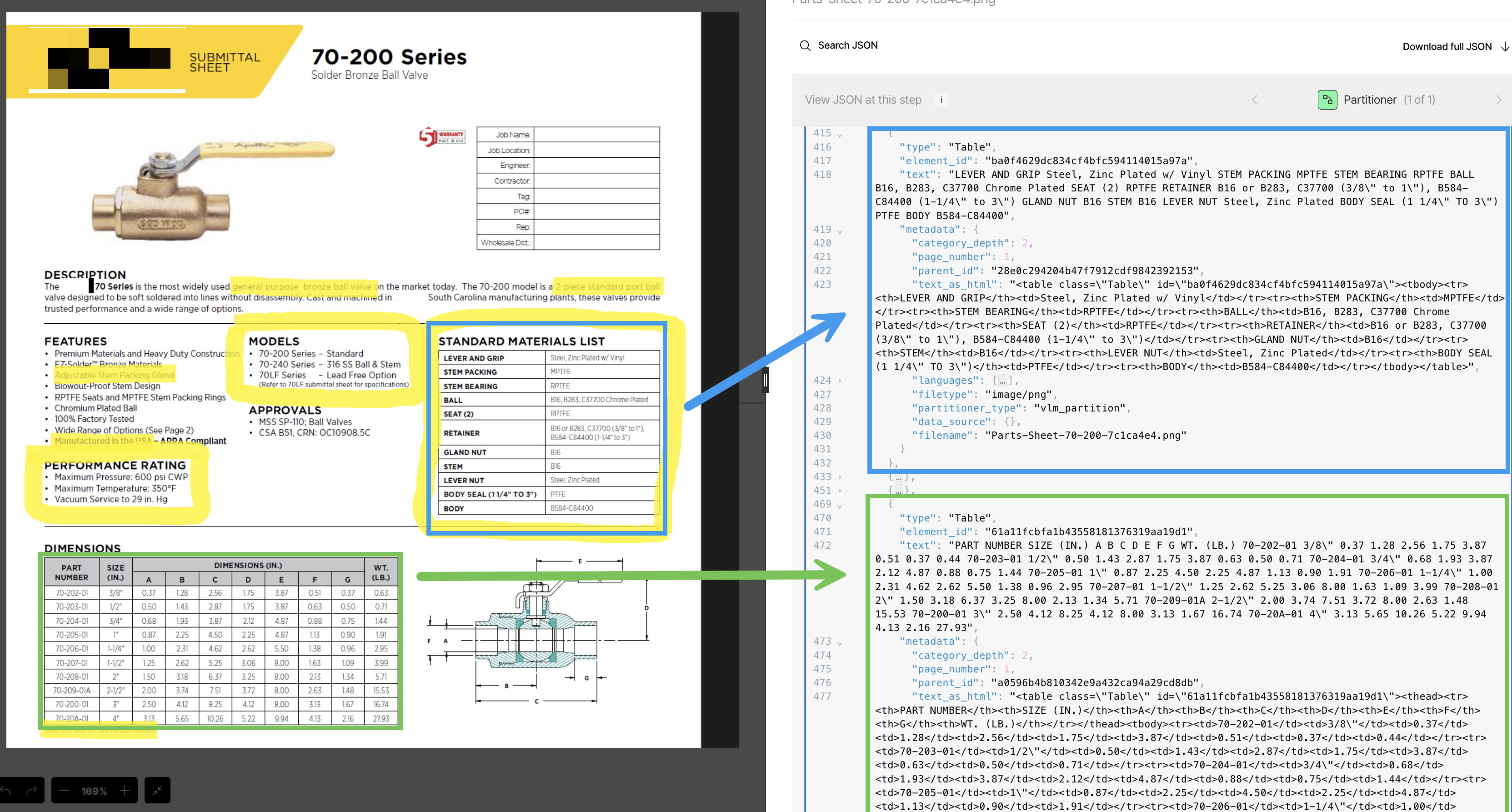 Parts sheet for item 70-200