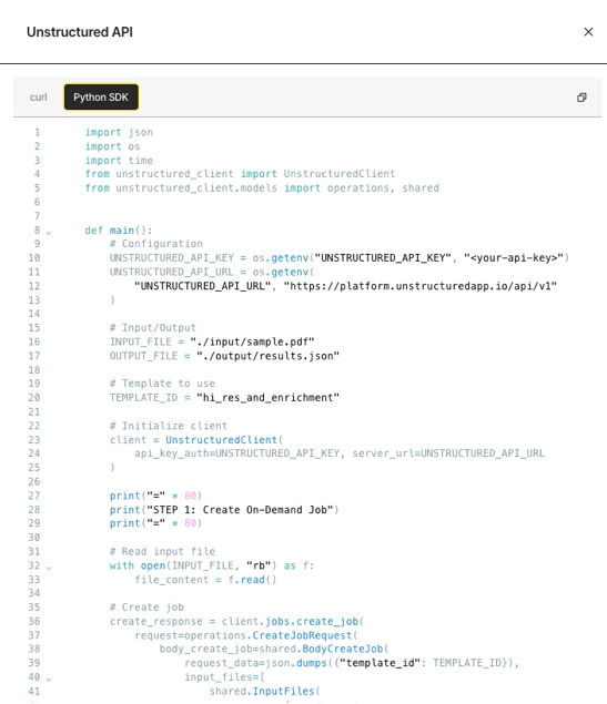 Unstructured API example