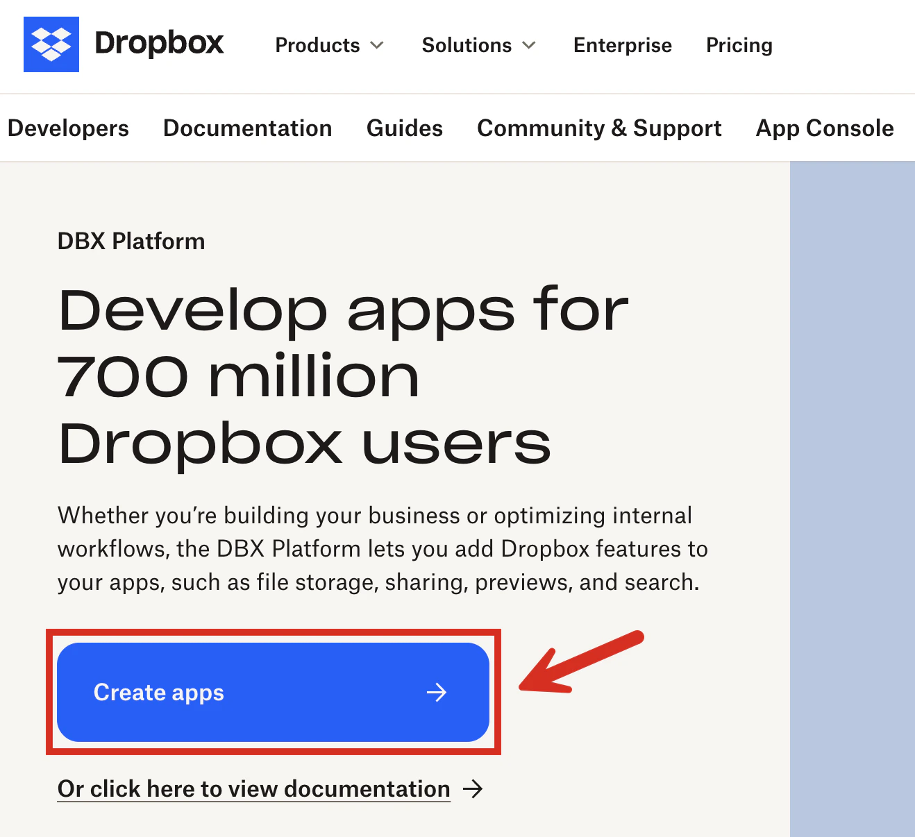 Begin creating a Dropbox app