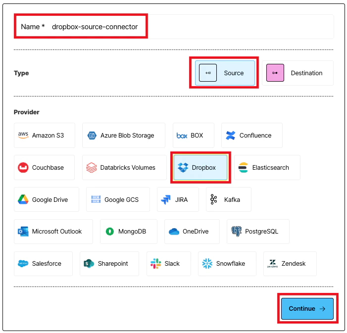 Selecting the connector type