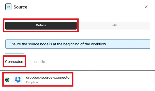 Selecting the source connector