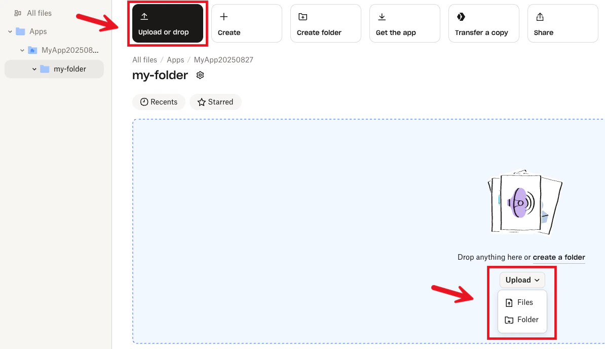Upload files to subfolder